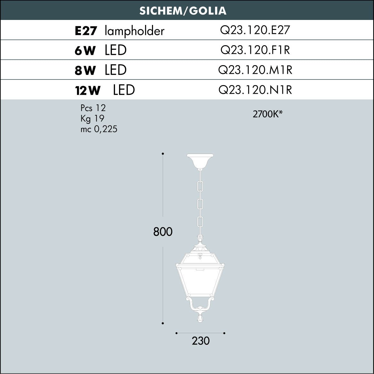 Dimensions information Sichem-Golia pendent Light