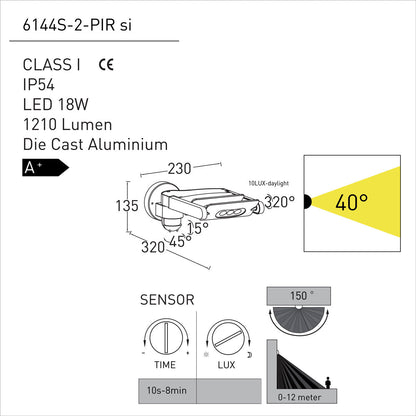 MINI LEDSPOT Outdoor Wall Light with sensor - 6144s - 2 - PIR - Ecolux - Sensor Lights