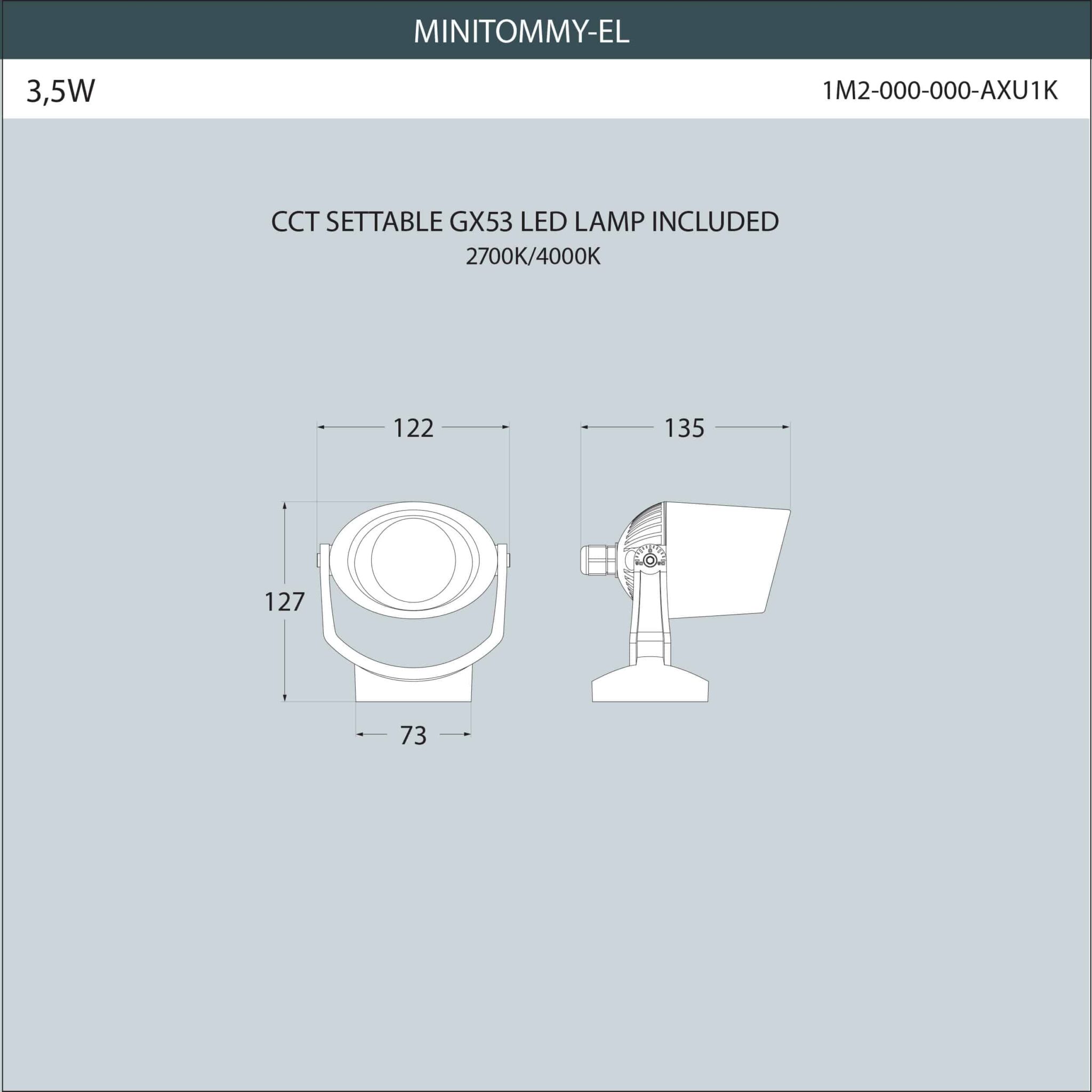1M2-000-000-AXU1k Minitommy-EL Spot Light Dimensions