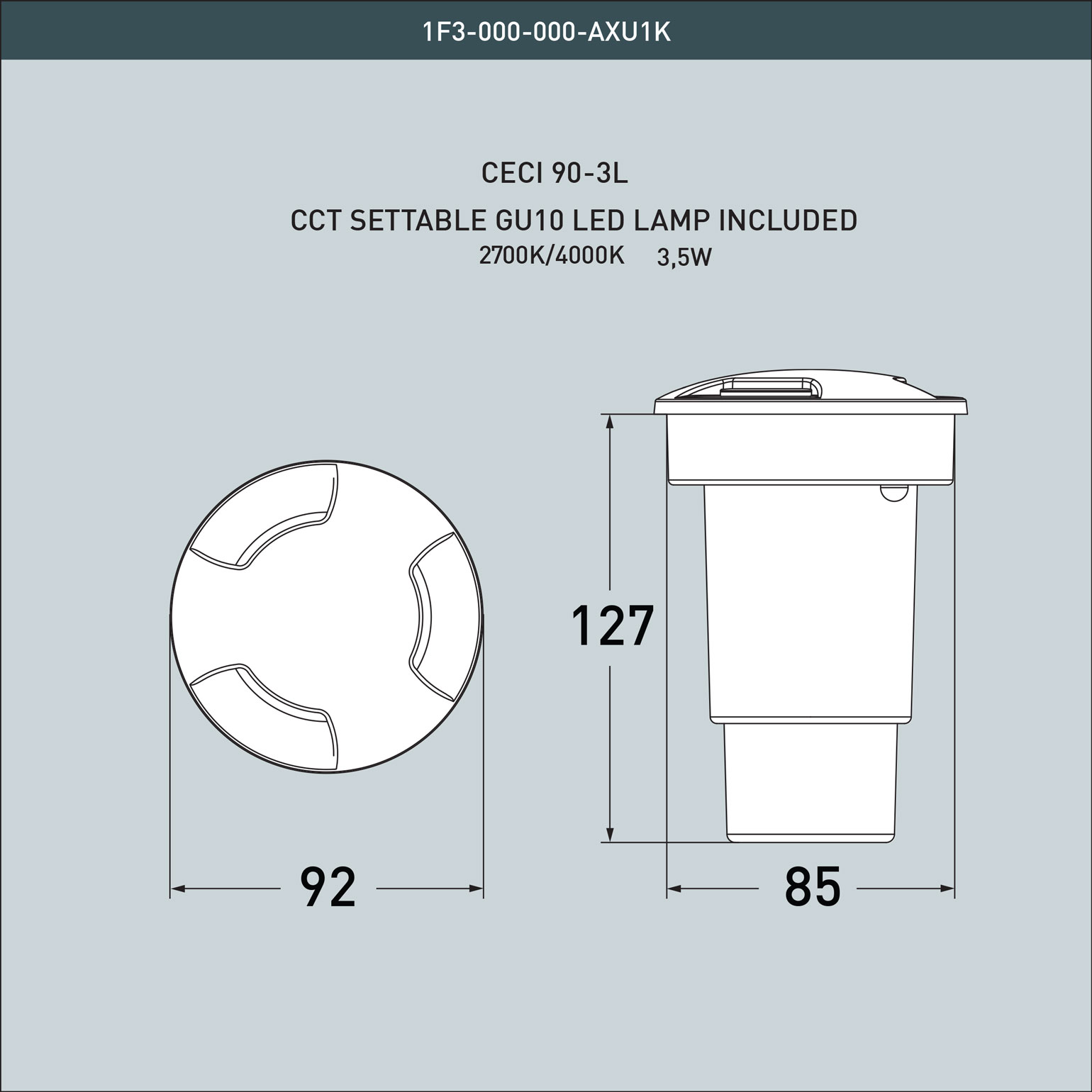 CECI90-3L inground Light Dimensions