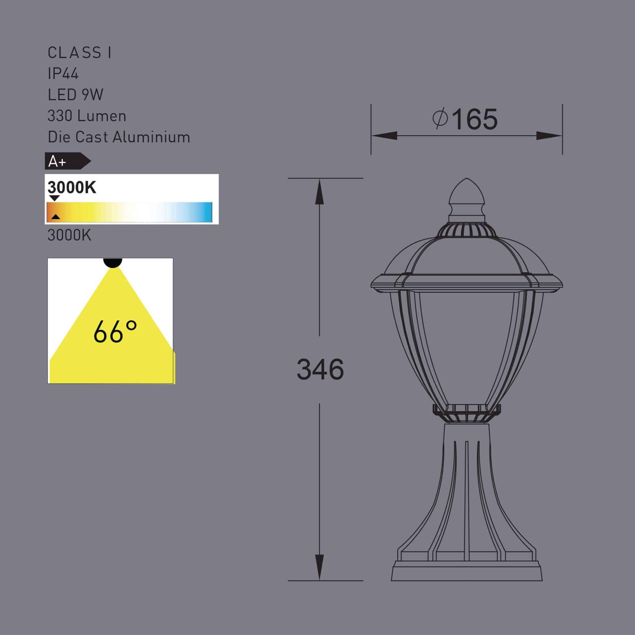 2604-3K Bl LED Wall Top or Gate Light 6.5W Dimensions