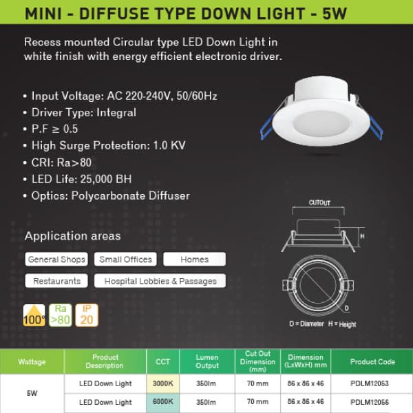 Panasonic Mini Downlight 5W Drawing