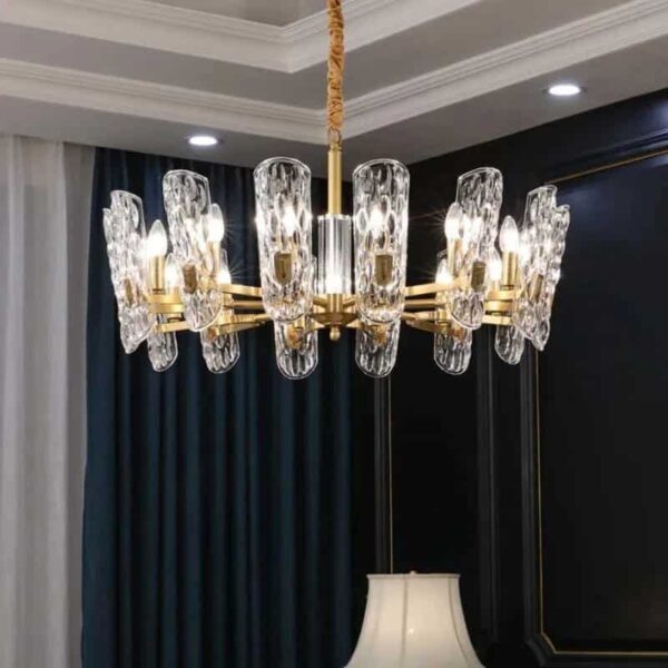 Modern Luxury Water_Pattern Glass Chandelier in Lounge Area Hanging with Cieling