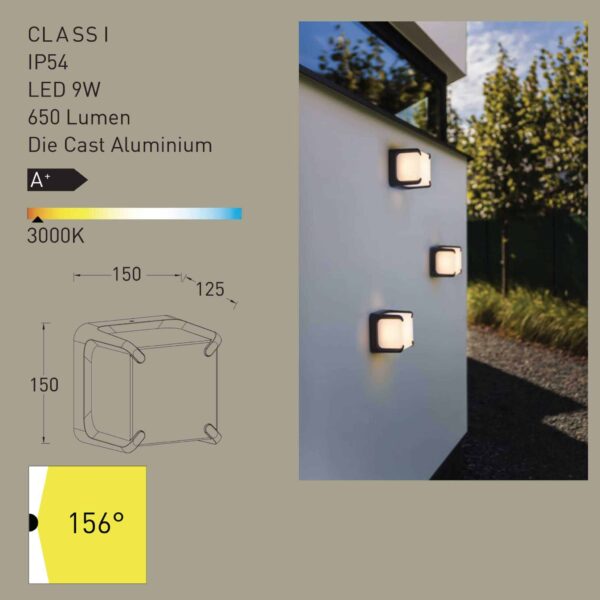 6166-3K gr Armor Cube Wall Light outdoor wall light Details