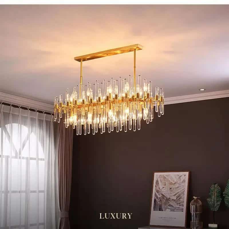 Modern Luxury Crystal Glass Rod Chandeliers-6307 Hanging down with ceiling