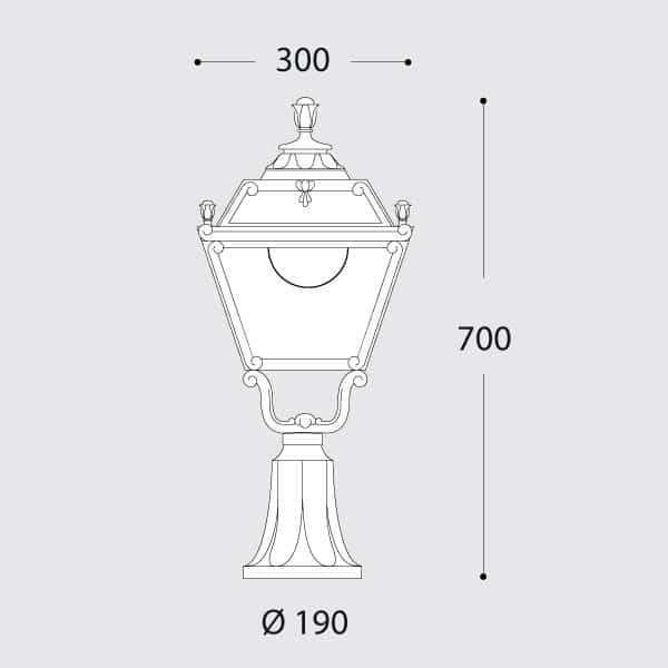 Tobia Square Gate Light from Fumagalli outdoor and garden lighting Dimensions