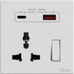 Multi Socket Switched with USB A+C Chargers M3-White