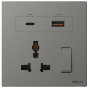Multi Socket Switched with USB A+C Chargers M7-Grey