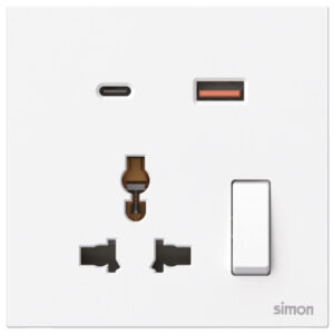 Multi Socket Switched with USB A+C Chargers M7-White