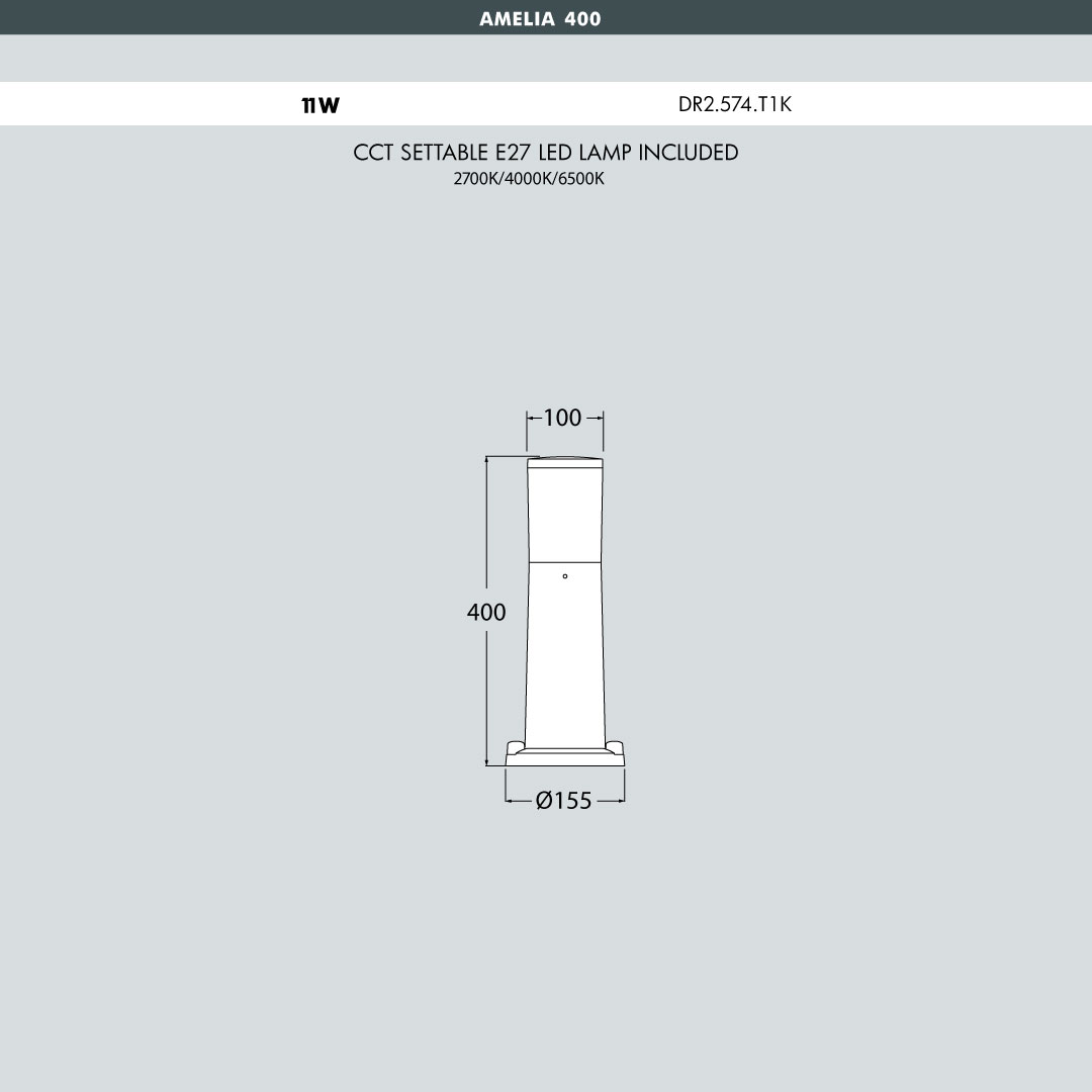 AMELIA 400 Modern Bollard Sizes