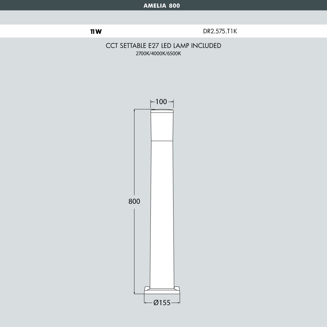 AMELIA 800 Modern Bollard Sizes
